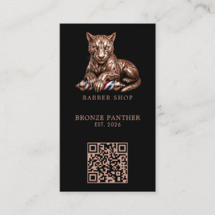 Tarjeta De Visita Código Qr del logotipo de la barbería del pantera