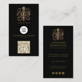 Tarjeta De Visita Código Qr del logotipo de la barbería del pulpo de