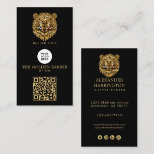 Tarjeta De Visita Código Qr del logotipo de la barbería Modern Golde
