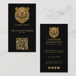Tarjeta De Visita Código Qr del logotipo de la barbería Modern Golde