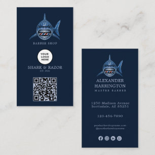 Tarjeta De Visita Código Qr del logotipo de la barbería Modern Steel