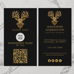 Tarjeta De Visita Código Qr del logotipo de la barra de la barbería 