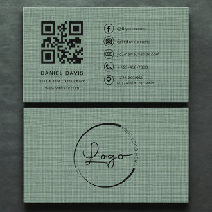 Tarjeta De Visita Código QR del logotipo de la empresa de lino verde