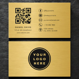 Tarjeta De Visita Código QR del logotipo de la empresa metálico dora