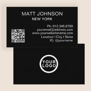 Tarjeta De Visita Código QR del logotipo de la empresa moderno negro