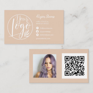 Tarjeta De Visita Código qr del logotipo de la foto del maquillaje d