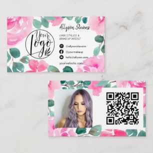 Tarjeta De Visita Código qr del logotipo de la foto del maquillaje d