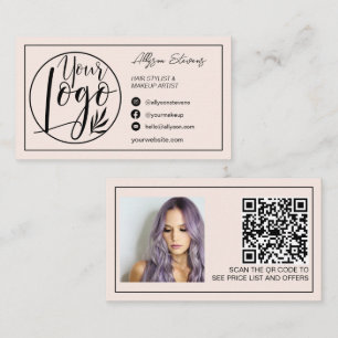 Tarjeta De Visita Código qr del logotipo de la foto del maquillaje d