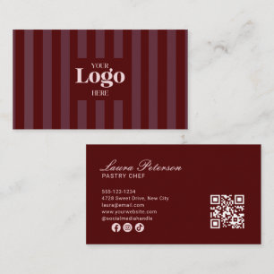 Tarjeta De Visita Código QR del logotipo de la pastelería con rayas 