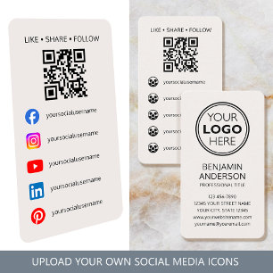 Tarjeta De Visita Código QR del logotipo de las redes sociales conte