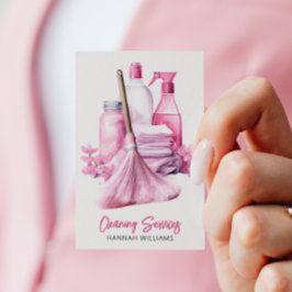 Tarjeta De Visita Código QR del logotipo de limpieza rosa de la casa