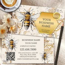 Tarjeta De Visita Código QR del logotipo de Oro de Abeja