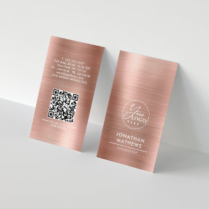 Tarjeta De Visita Código QR del logotipo de oro de Rosa Metalizado c