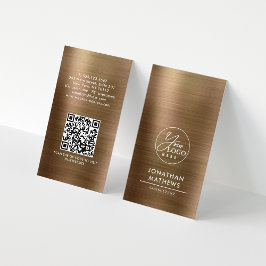 Tarjeta De Visita Código QR del logotipo de oro metálico cepillado p
