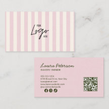 Código QR del logotipo de panadería con rayas rosa