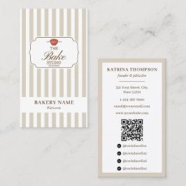 Tarjeta De Visita Código QR del logotipo de panadería de rayas marro