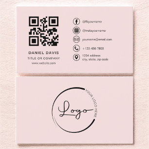 Tarjeta De Visita Código QR del logotipo de Rubor Pink Professional