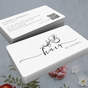 Tarjeta De Visita Código QR del logotipo de tijeras florales elegant