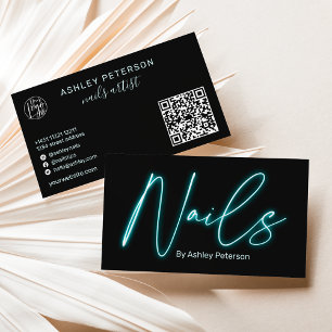 Tarjeta De Visita Código qr del logotipo del guión del guión del neó