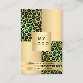 Tarjeta De Visita Código QR del logotipo del leopardo de oro verde e