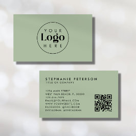 Tarjeta De Visita Código QR del logotipo elegante verde salvia de la
