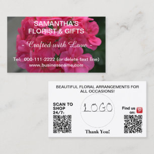 Tarjeta De Visita Código QR del logotipo empresarial de Geranio Rosa