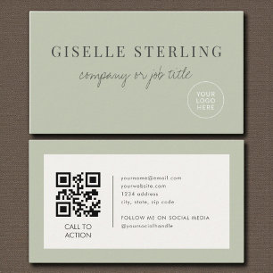Tarjeta De Visita Código QR del logotipo minimalista de color verde