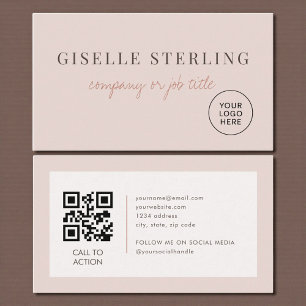 Tarjeta De Visita Código QR del logotipo minimalista rosa rubor de l