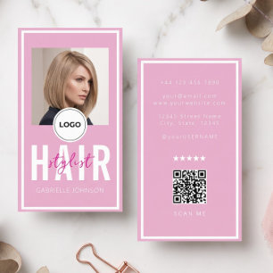 Tarjeta De Visita Código QR del logotipo moderno Blush Pink White Pe