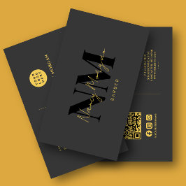 Tarjeta De Visita Código QR del logotipo monograma dorado negro de B