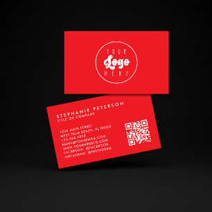 Tarjeta De Visita Código QR del logotipo personalizado rojo brillant
