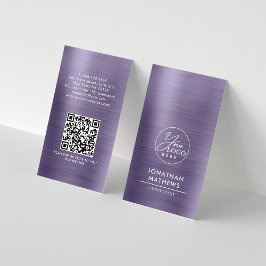Tarjeta De Visita Código QR del logotipo profesional metálico púrpur