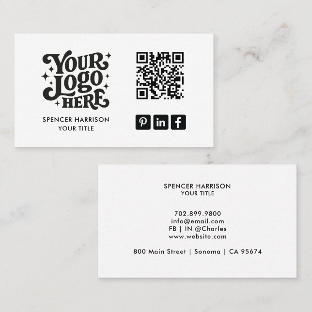 Tarjeta De Visita Código QR del logotipo retro (Anverso / Reverso)