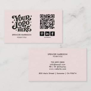 Tarjeta De Visita Código QR del logotipo retro rosa rubor