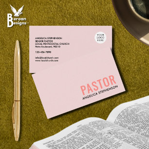 Tarjeta De Visita Código QR del logotipo rosa minimalista PASTOR