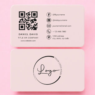 Tarjeta De Visita Código QR del logotipo rosa profesional