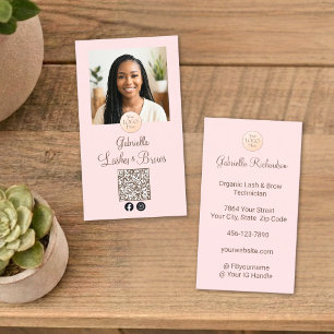 Tarjeta De Visita Código QR del logotipo rosa rubor Foto Pestañas y