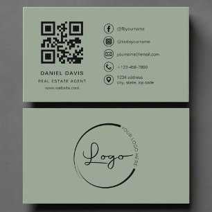 Tarjeta De Visita Código QR del logotipo verde Sage del agente inmob