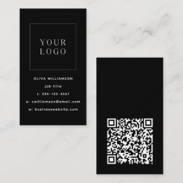 Tarjeta De Visita Código QR del logotipo vertical negro Minimalista 
