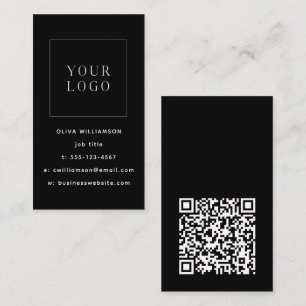 Tarjeta De Visita Código QR del logotipo vertical negro Minimalista 