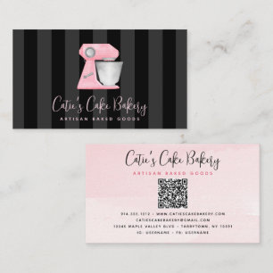 Tarjeta De Visita Código QR del mezclador de panadería rosa rubor so