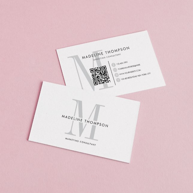Tarjeta De Visita Código QR del monograma gris moderno (Subido por el creador)