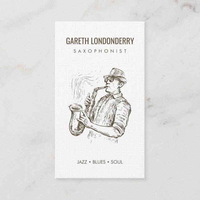 Tarjeta De Visita código qr del músico saxofonista profesional moder (Anverso)