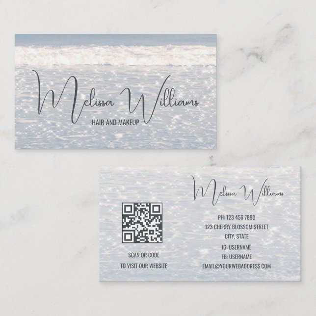Tarjeta De Visita Código QR del Océano Azul (Anverso / Reverso)