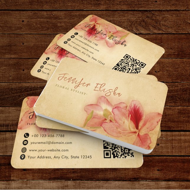 Tarjeta De Visita Código QR del pergamino floral antiguo retro (Subido por el creador)