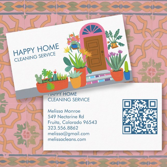 Tarjeta De Visita Código QR del Personalizado de la puerta delantera (House Cleaning Cute Front Door Custom QR Code Business Card
)
