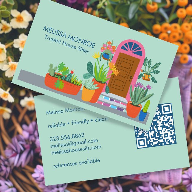 Tarjeta De Visita Código QR del Personalizado de la puerta delantera (House Sitter Cute Front Door Custom QR Code Business Card
)