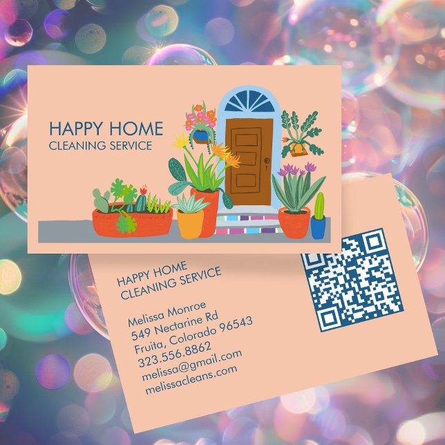 Tarjeta De Visita Código QR del Personalizado de la puerta delantera (House Cleaning Janitorial Maid Cleaner Housesitting Cute Front Door Custom QR Code Business Card
)