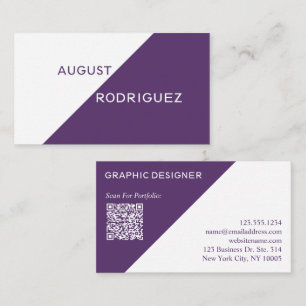 Tarjeta De Visita Código QR del Personalizado Geométrico Blanco Púrp