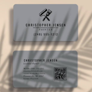 Tarjeta De Visita Código QR del pintor gris negro pintura redondeada